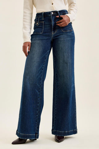Judy Blue High Waist Fade Indigo Retro Wide Leg Denim Jeans 881159