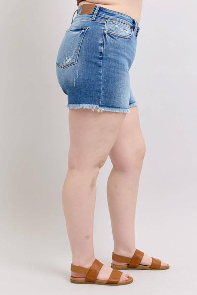 Judy Blue High Waist Vintage Wash Fray Hem Denim Short 152102-Shorts-Sunshine and Wine Boutique