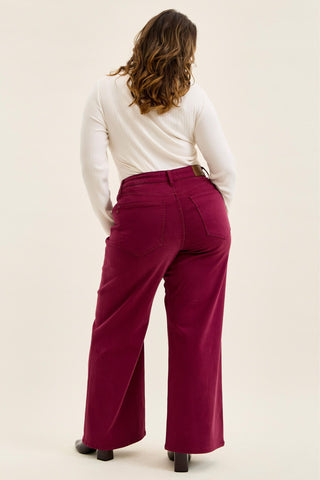Judy Blue High Waist Tummy Control Boysenberry Retro Wide Leg Denim Jeans 881168