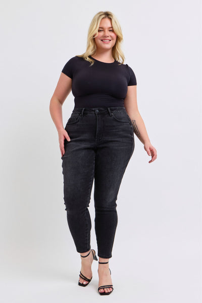 Judy Blue Mid Rise Tummy Control Black Skinny Denim Jeans 88878-Jeans-Sunshine and Wine Boutique