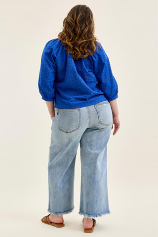 Judy Blue Mid Rise Hollywood Fray Hem Wide Leg Denim Jeans 82728