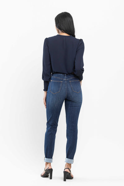 Judy Blue High Waist Pull On Double Cuff Slim Denim 88750-Jeans-Sunshine and Wine Boutique