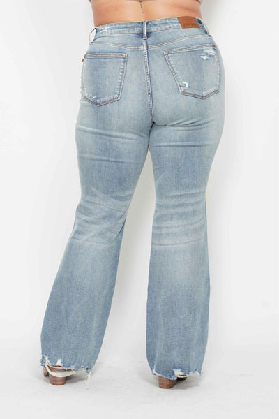 Judy Blue Mid Rise Tummy Control Destroy Flare Denim 88594-Jeans-Sunshine and Wine Boutique