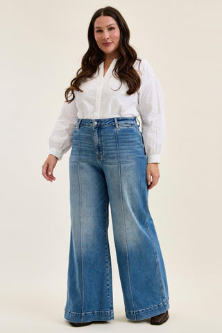 Judy Blue High Waist Liza Palazzo Shield Pocket Denim Jeans 881160 - 3 Inseam Options