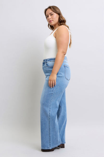 Judy Blue High Waist Vintage Wash Retro Wide Leg Denim Jeans 82625-Jeans-Sunshine and Wine Boutique