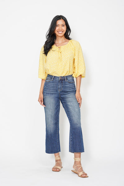 Judy Blue High Waist Back Pocket Embroidery Crop Wide Leg Denim 88873-Jeans-Sunshine and Wine Boutique