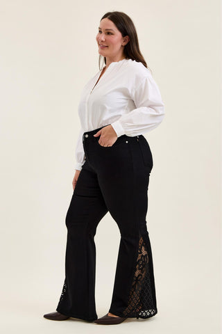 Judy Blue Mid Rise Jaqueline Black Lace Flare Denim Jeans 881177 - 3 Inseam Options