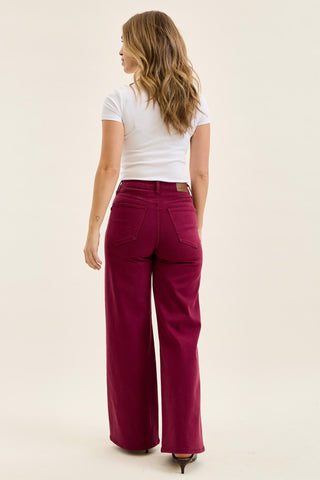 Judy Blue High Waist Tummy Control Boysenberry Retro Wide Leg Denim Jeans 881168