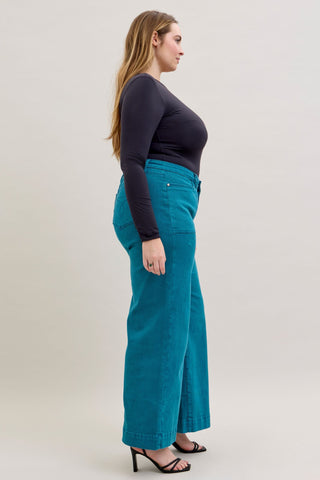 Judy Blue Mid Rise Teal Utility Wide Leg Denim Jeans 881061