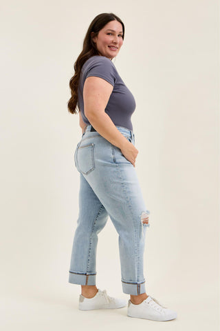 Judy Blue Mid Rise Bandana Loop Boyfriend Denim Jeans 82723