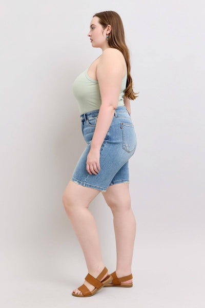 Judy Blue High Waist Vintage Wash Bermuda Denim Short 152101-Shorts-Sunshine and Wine Boutique