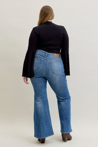 Judy Blue Mid Rise Jaqueline Double Angle Seam Flare Denim Jeans 881014