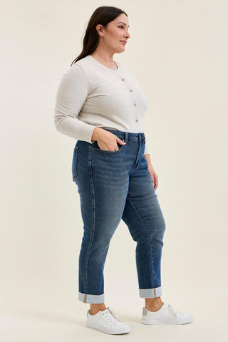 Judy Blue Mid Rise Billie Knit Indigo Boyfriend Denim Jeans 881126