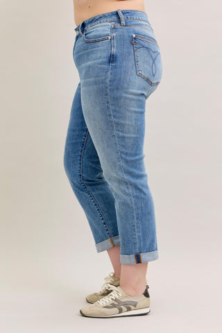 Judy Blue Mid Rise Boyfriend Denim Jeans 82703