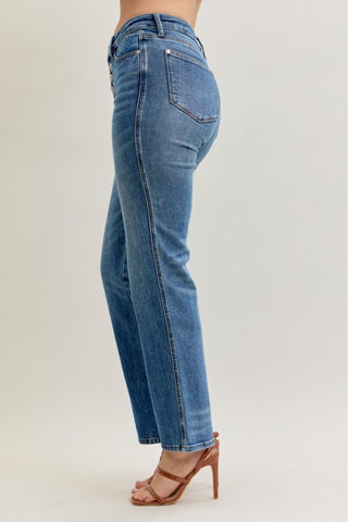 Judy Blue Mid Rise Rigid Magic Button Fly Slim Straight Denim Jeans 881011