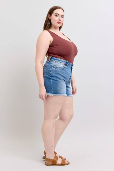 Judy Blue High Waist Vintage Wash Fray Hem Denim Short 152102-Shorts-Sunshine and Wine Boutique