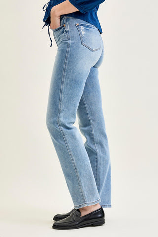 Judy Blue High Waist Tummy Control Contrast Wash Straight Denim Jeans 88794