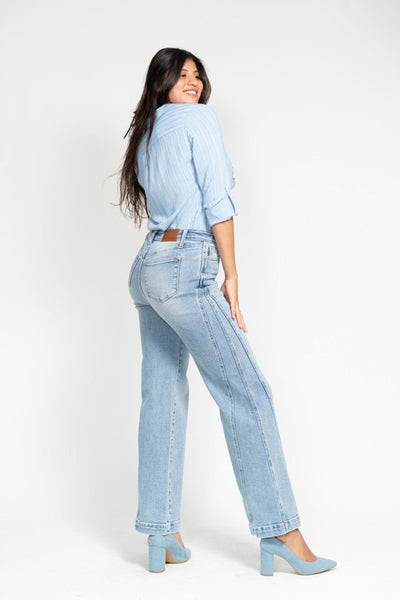 Judy Blue High Waist Side Seam Insert Detail Retro Wide Leg Denim 88766-Jeans-Sunshine and Wine Boutique