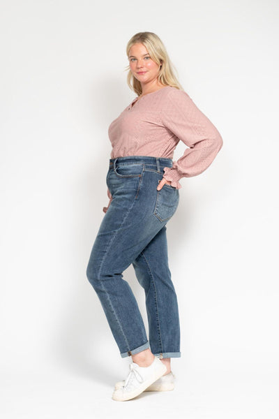 Judy Blue High Waist Bleach Splash Boyfriend Denim 82346-Jeans-Sunshine and Wine Boutique