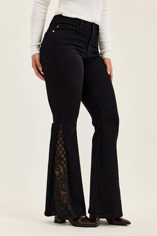 Judy Blue Mid Rise Jaqueline Black Lace Flare Denim Jeans 881177 - 3 Inseam Options