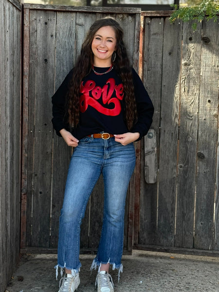 Texas True Threads Love in Metallic Red Puff Sweatshirt-Tees-Sunshine and Wine Boutique