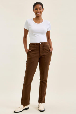 Judy Blue High Waist Aurora Weekender Garment Dyed Mahogany Slim Straight Jogger Denim Jeans 881196