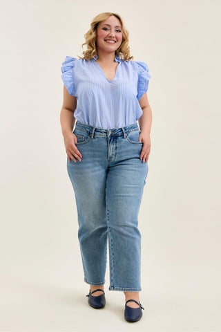 Judy Blue Mid Rise Tummy Control Vintage Wash Straight Denim Jeans 88943 - Petite
