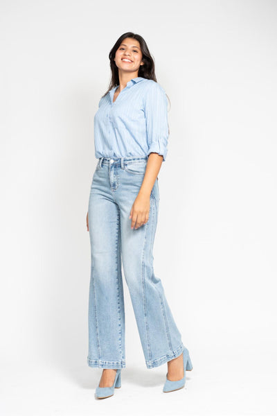 Judy Blue High Waist Side Seam Insert Detail Retro Wide Leg Denim 88766-Jeans-Sunshine and Wine Boutique