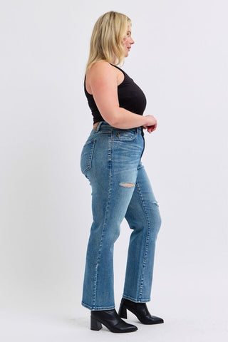 Judy Blue Mid Rise Contrast Wash Destroyed Dad Denim Jeans 88859