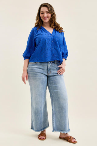 Judy Blue Mid Rise Hollywood Fray Hem Wide Leg Denim Jeans 82728