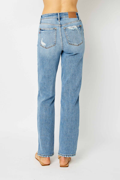 Judy Blue High Waist Heavy Destroy Straight Denim Jeans 82470-Jeans-Sunshine and Wine Boutique