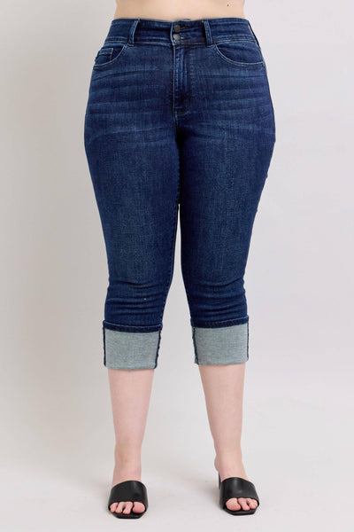 Judy Blue High Waist Double Button Capri Denim Jeans 72118-Jeans-Sunshine and Wine Boutique