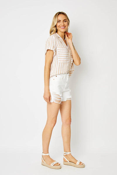 Judy Blue High Waist Rigid Magic Destroy White Denim Short 150264-Shorts-Sunshine and Wine Boutique