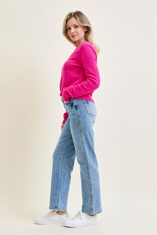 Judy Blue Mid Rise Tummy Control Vintage Wash Straight Denim Jeans 88943