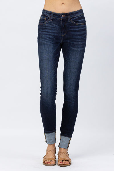 Judy Blue Mid Rise Classic Dark Long Inseam Skinny Denim 82152-Jeans-Sunshine and Wine Boutique
