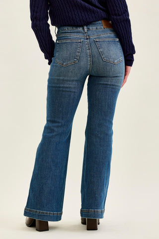 Judy Blue High Waist Tummy Control Double Button Flare Denim Jeans 881018 - Petite