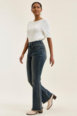 Judy Blue High Waist Double Button Vintage Grey Cast Daisy Bootcut Denim Jeans 82734