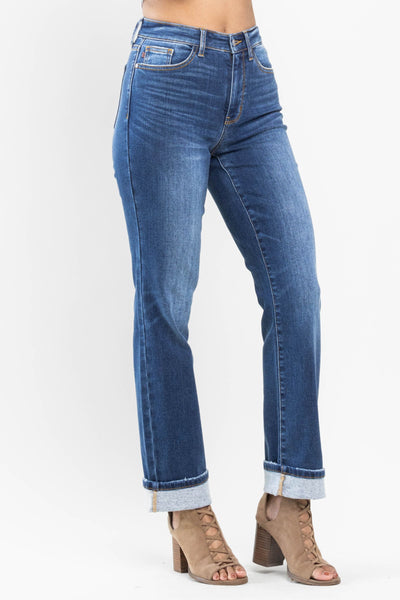 Judy Blue High Waist Contrast Wash Thermal Straight Denim 82561-Jeans-Sunshine and Wine Boutique