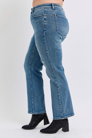 Judy Blue Mid Rise Contrast Wash Destroyed Dad Denim Jeans 88859