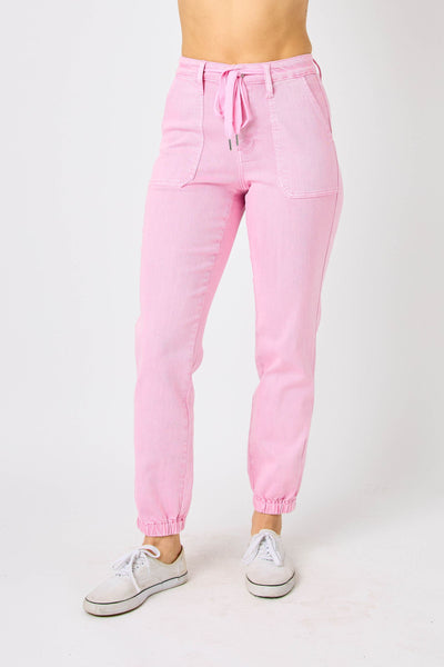Judy Blue High Waist Garment Dyed Pink Jogger Denim 88814-Jeans-Sunshine and Wine Boutique