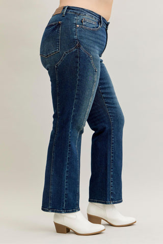 Judy Blue Mid Rise Western Seam Detail Straight Denim Jeans 881039