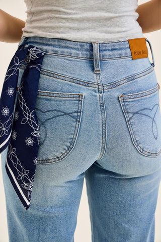 Judy Blue Mid Rise Bandana Loop Ankle Straight Denim Jeans 881120