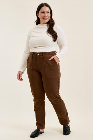 Judy Blue High Waist Aurora Weekender Garment Dyed Mahogany Slim Straight Jogger Denim Jeans 881196