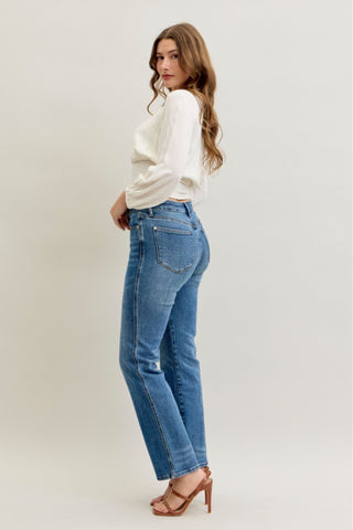 Judy Blue Mid Rise Rigid Magic Button Fly Slim Straight Denim Jeans 881011