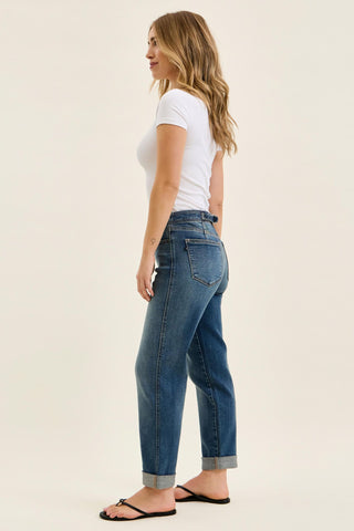 Judy Blue Mid Rise Adjustable Back Tab Hollywood Waist Boyfriend Denim Jeans 82731