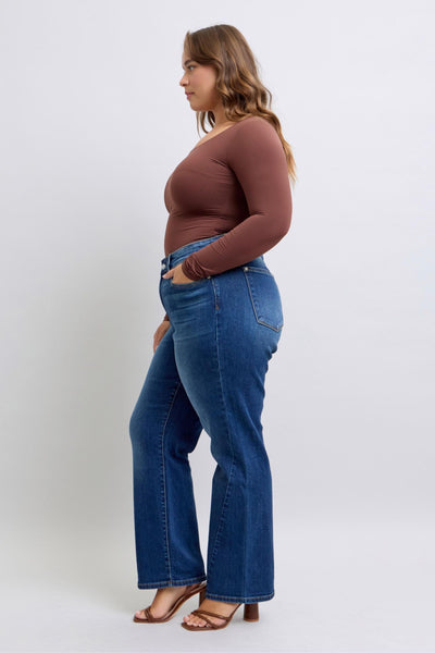 Judy Blue Mid Rise Side Seam Detail Straight Denim Jeans 82629-Jeans-Sunshine and Wine Boutique