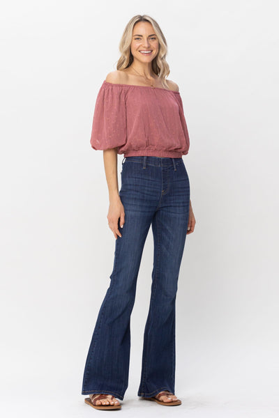 Judy Blue High Waist Pull On Flare Denim 88276-Pants-Sunshine and Wine Boutique