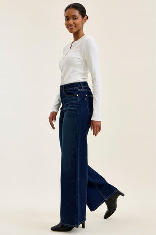 Judy Blue High Waist Lux Dark Twighlight Retro Wide Leg Denim Jeans 82748