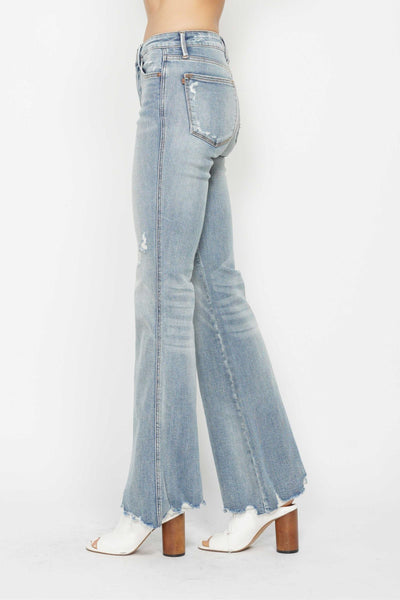 Judy Blue Mid Rise Tummy Control Destroy Flare Denim 88594-Jeans-Sunshine and Wine Boutique