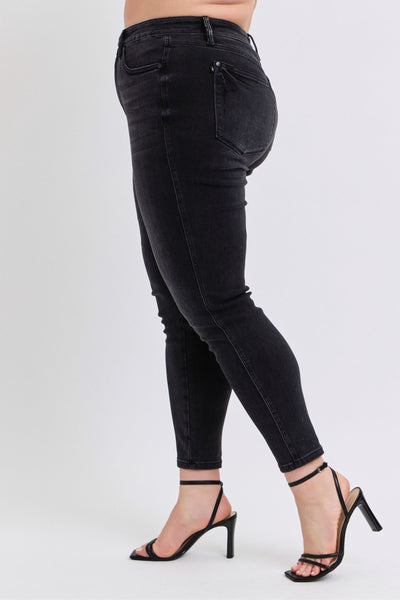 Judy Blue Mid Rise Tummy Control Black Skinny Denim Jeans 88878-Jeans-Sunshine and Wine Boutique